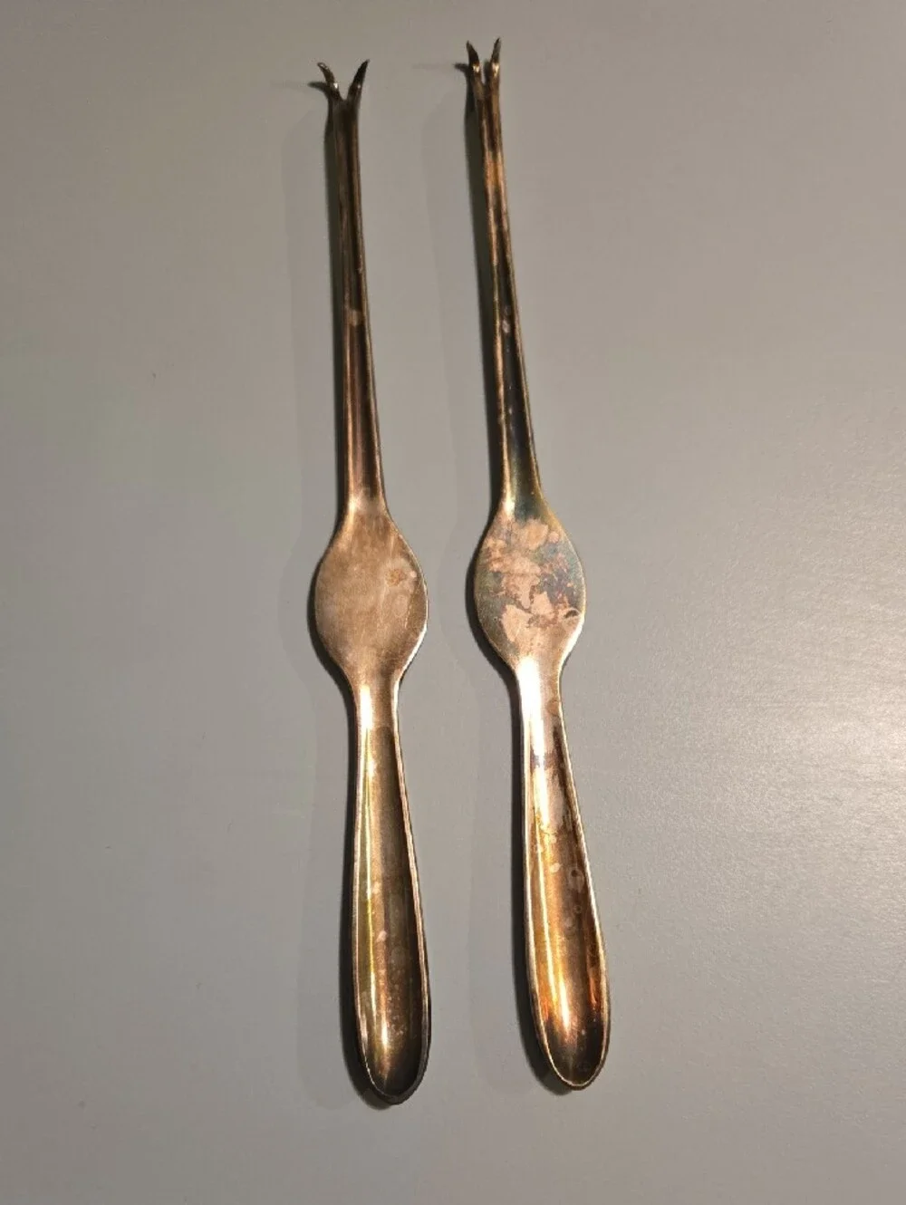 Antique Silver Plate Seafood Forks Nut Or Olive Picks - Pair